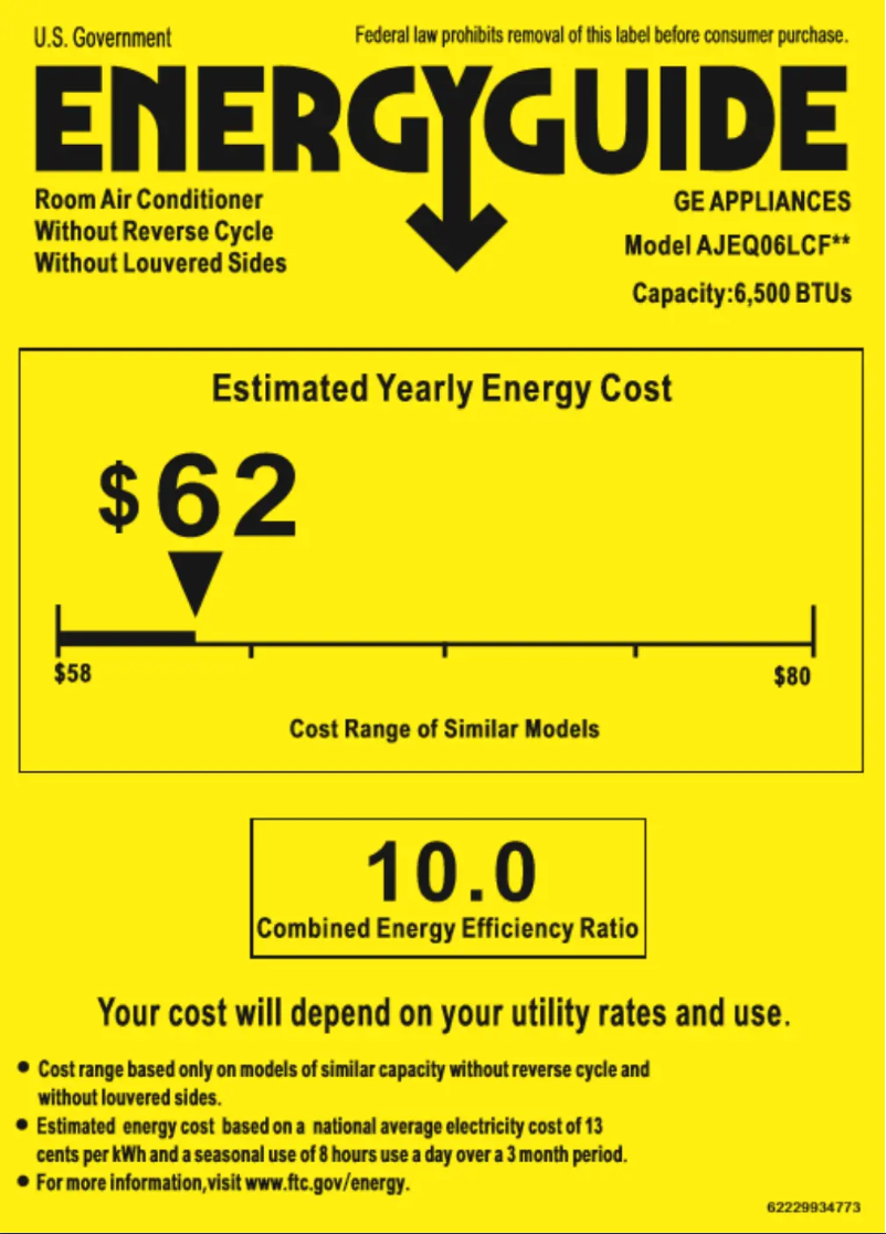 Page n°1 - Label énergétique GE AJEQ06LCF