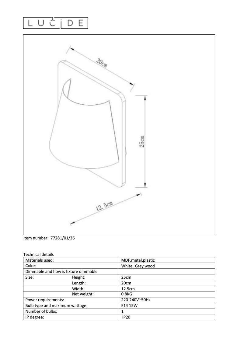 Page 1 de la notice Manuel utilisateur Lucide Idaho