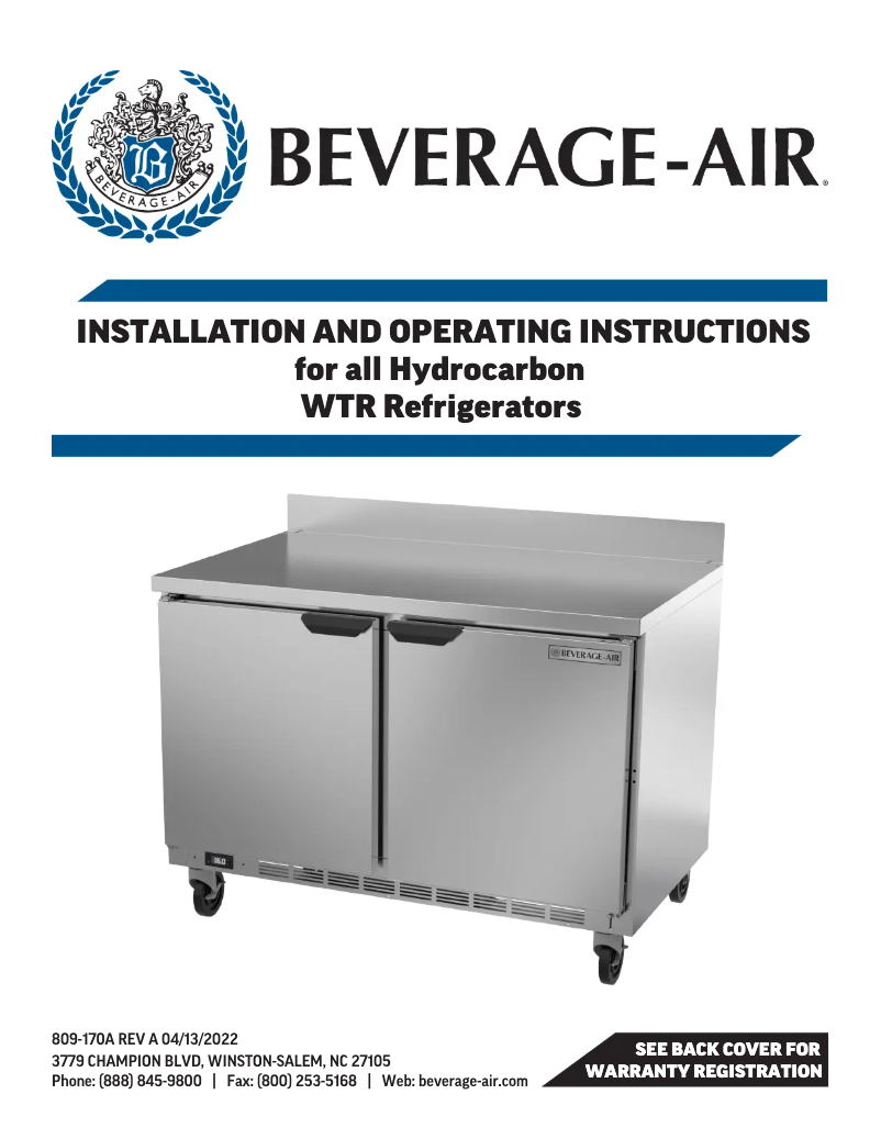 Page n°1 - Manuel utilisateur Beverage-Air WTRD72AHC-2