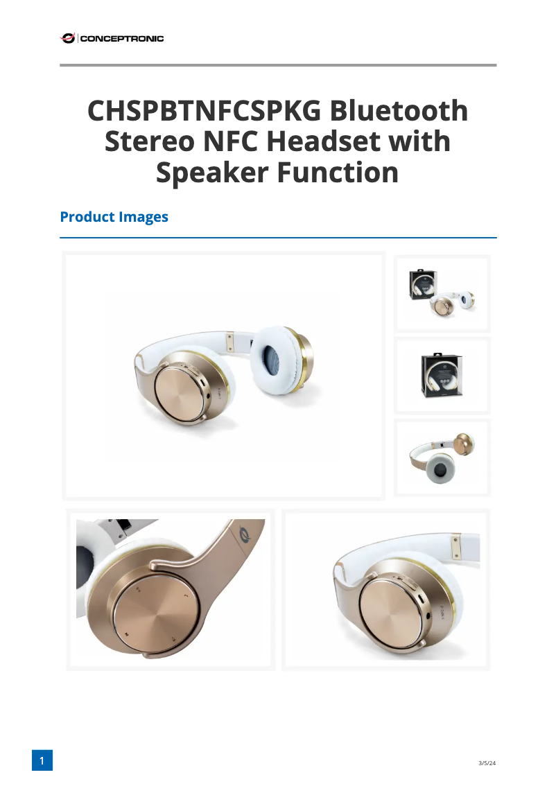 Page 1 de la notice Fiche technique Conceptronic CHSPBTNFCSPKG