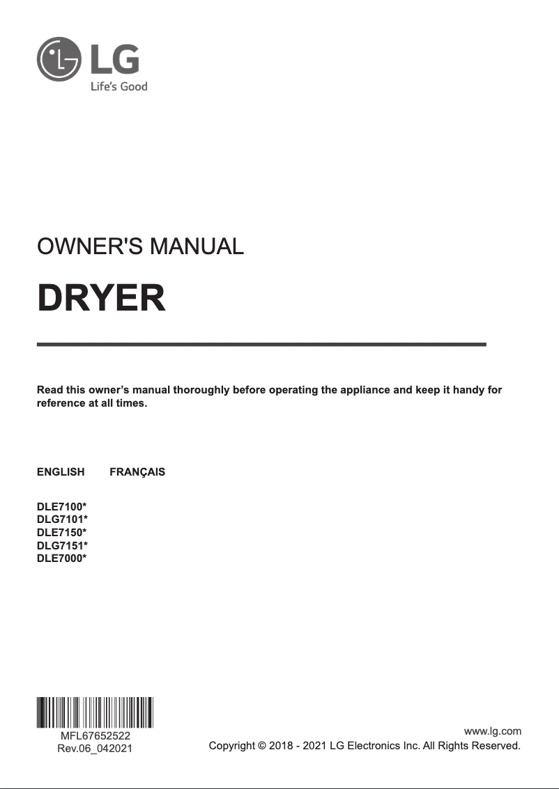 Página 1 del manual Manual de usuario LG DLE7000W