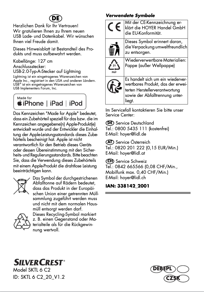 Page 1 de la notice Manuel utilisateur SilverCrest SKTL 6 C2