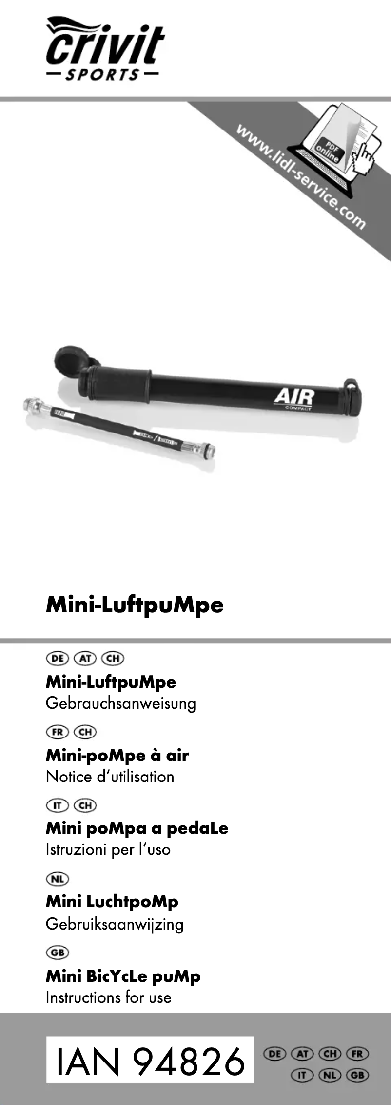 Page n°1 - Manuel utilisateur Crivit MP-1781