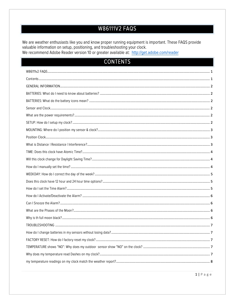 Image de la première page du manuel de l'appareil W86111V2