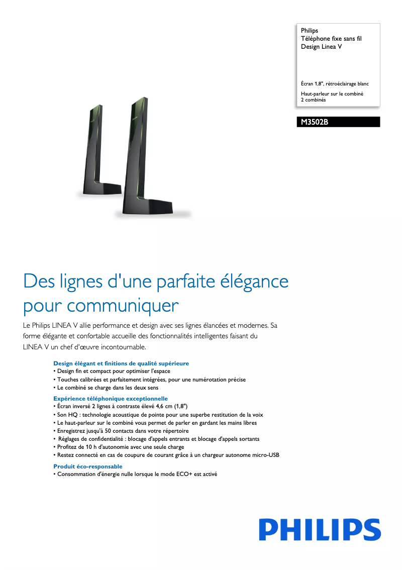 Page n°1 - Fiche technique Philips M350