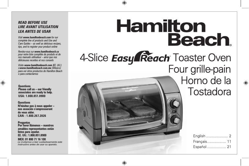 Page 1 de la notice Manuel utilisateur Hamilton Beach Easy Reach 31344DA