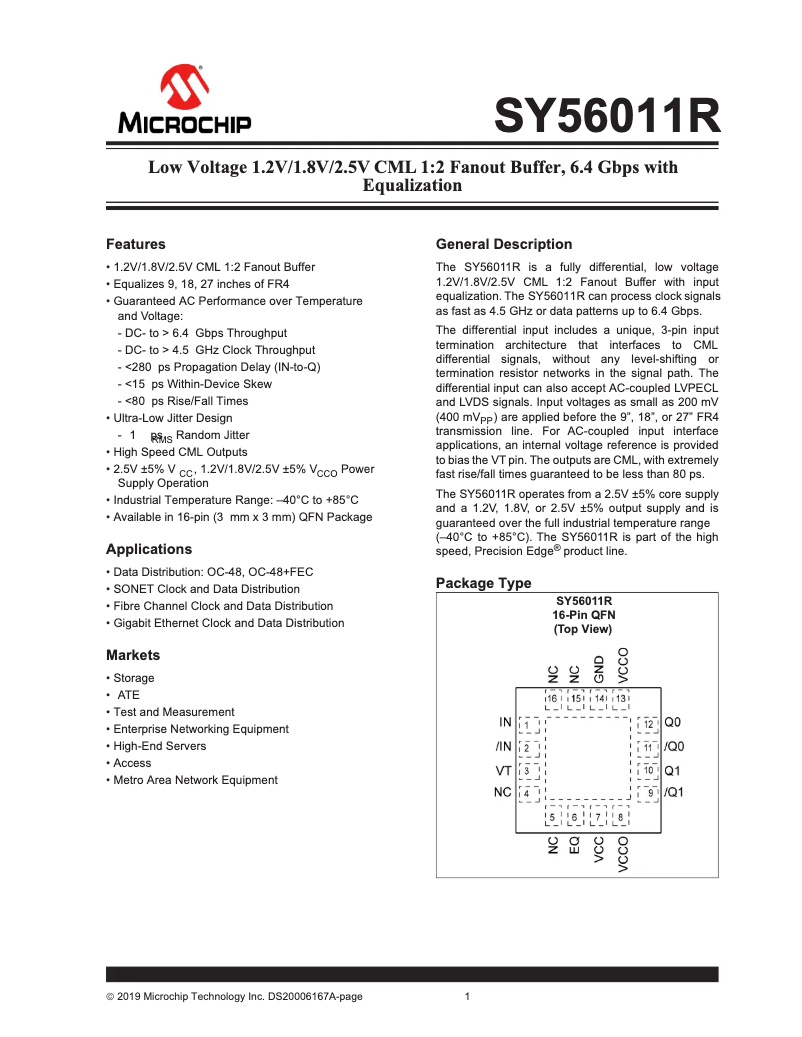 Page 1 de la notice Manuel utilisateur Microchip SY56011R