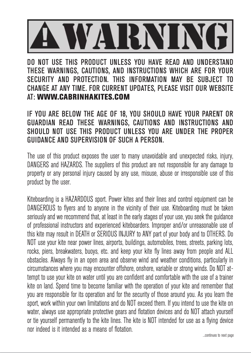 Page 1 de la notice Manuel utilisateur Cabrinha Drifter