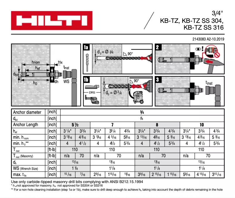 Página 1 del manual Manual de usuario Hilti KB-TZ