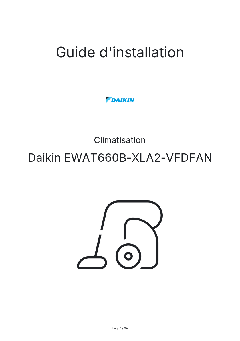 Page n°1 - Guide d'installation Daikin EWAT660B-XLA2-VFDFAN