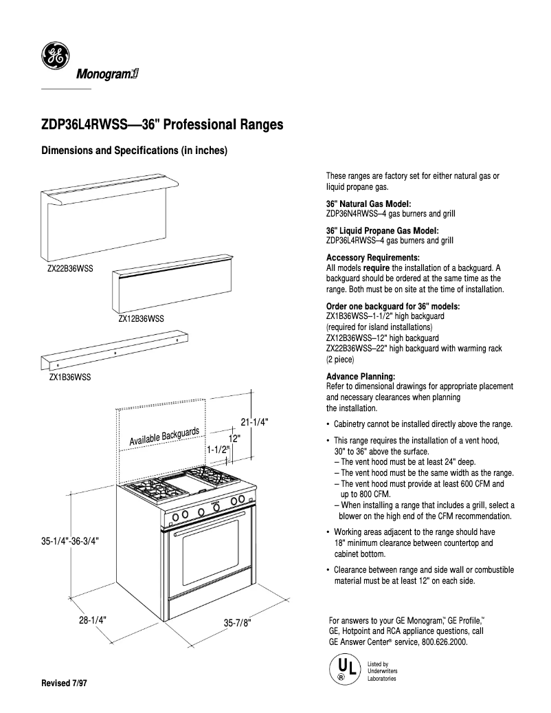 Page n°1 - Fiche technique GE ZDP36L4RWSS