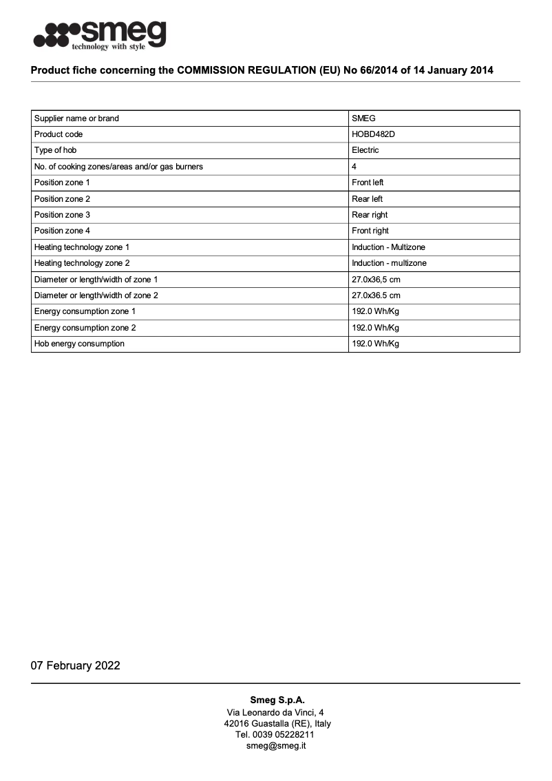 Page 1 de la notice Brochure Smeg HOBD482D