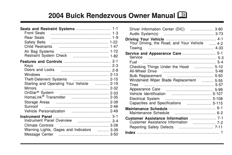 Page 1 de la notice Manuel utilisateur Buick LeSabre (2004)