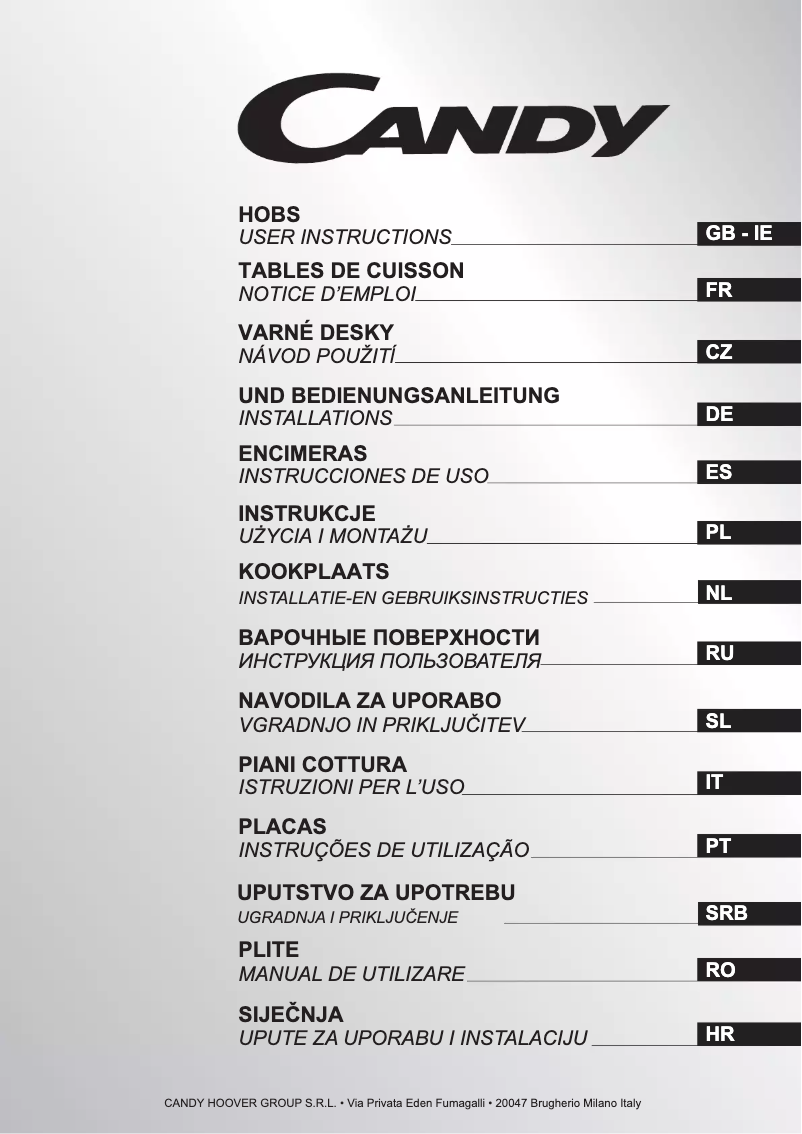 Page 1 de la notice Manuel utilisateur Candy CVG74SQPGX
