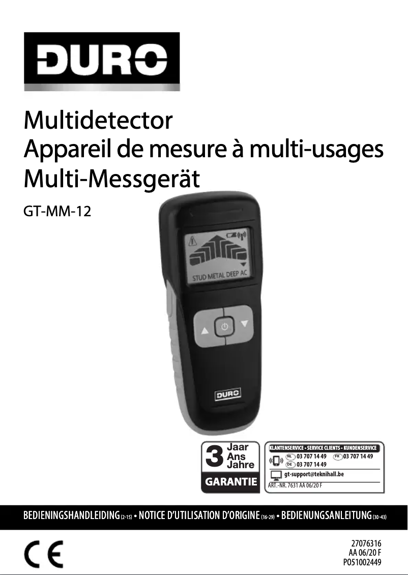 Page n°1 - Manuel utilisateur DURO GT-MM-12