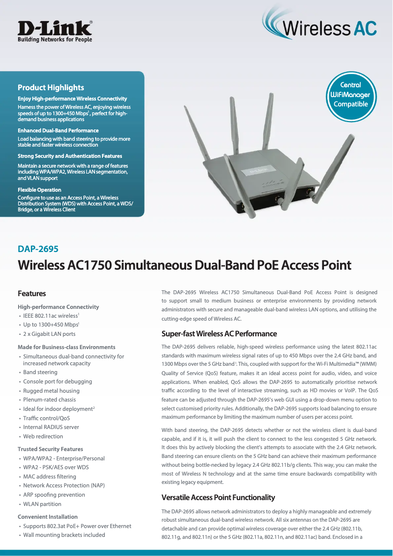 Page 1 de la notice Fiche technique D-Link DAP-2695