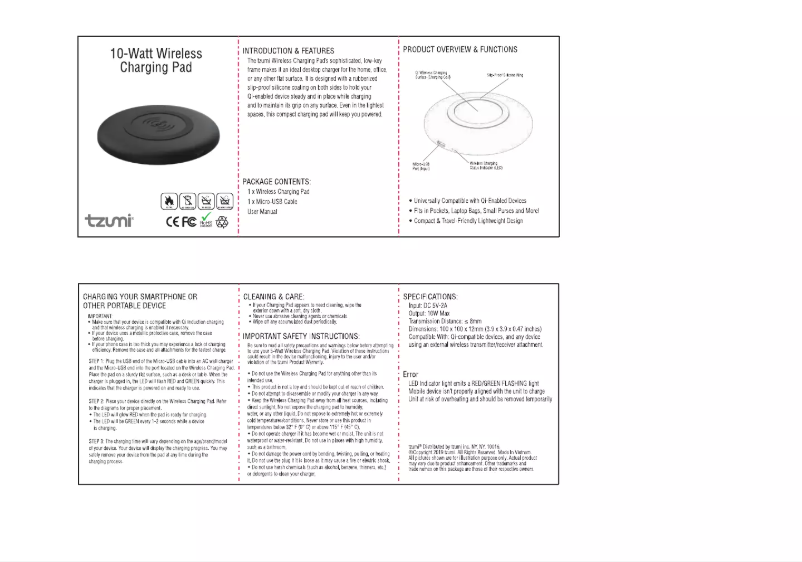 Page 1 de la notice Manuel utilisateur Tzumi Wireless Charging Pad