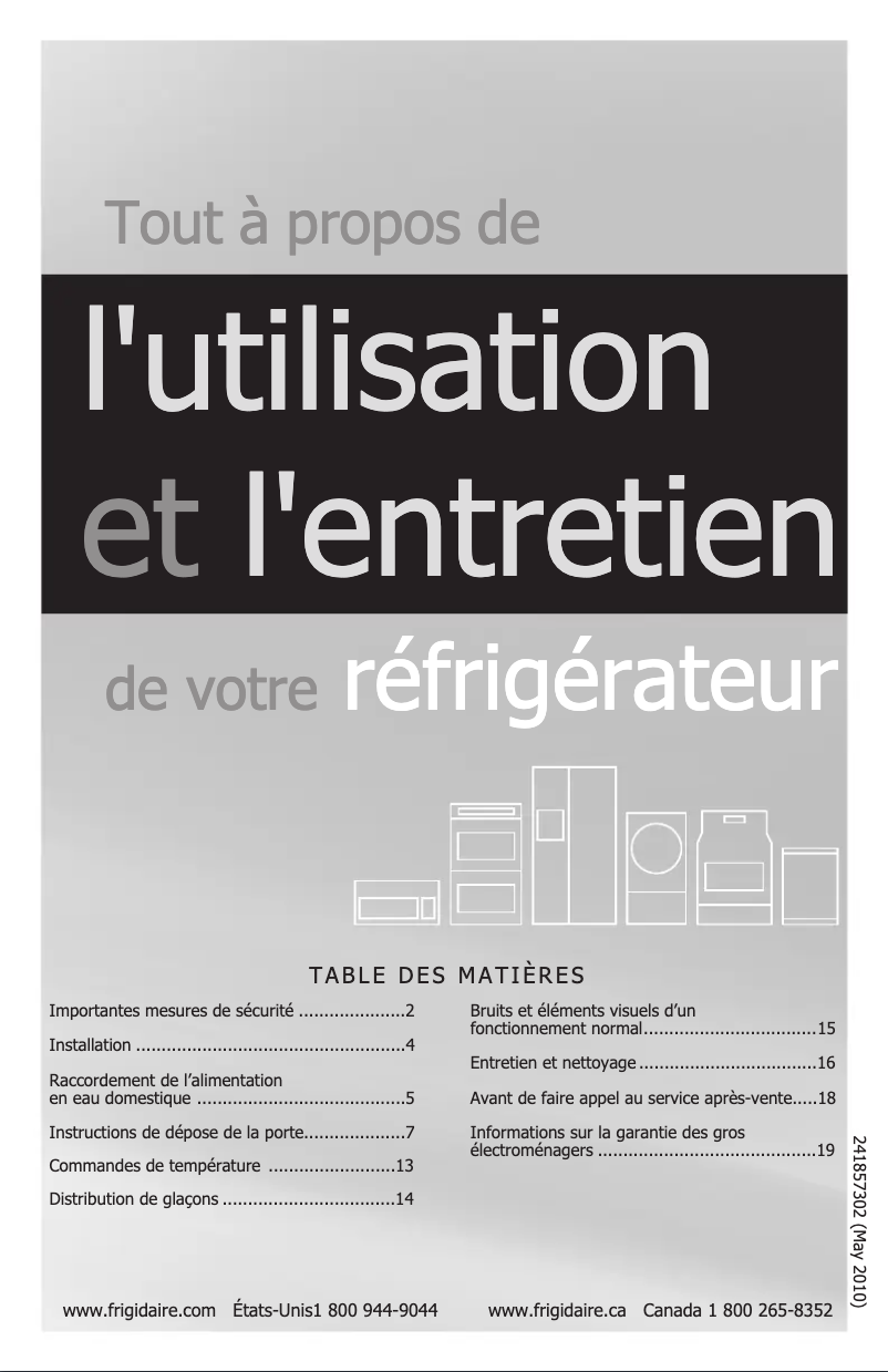 Page n°1 - Manuel utilisateur Frigidaire FRT18IL6JS