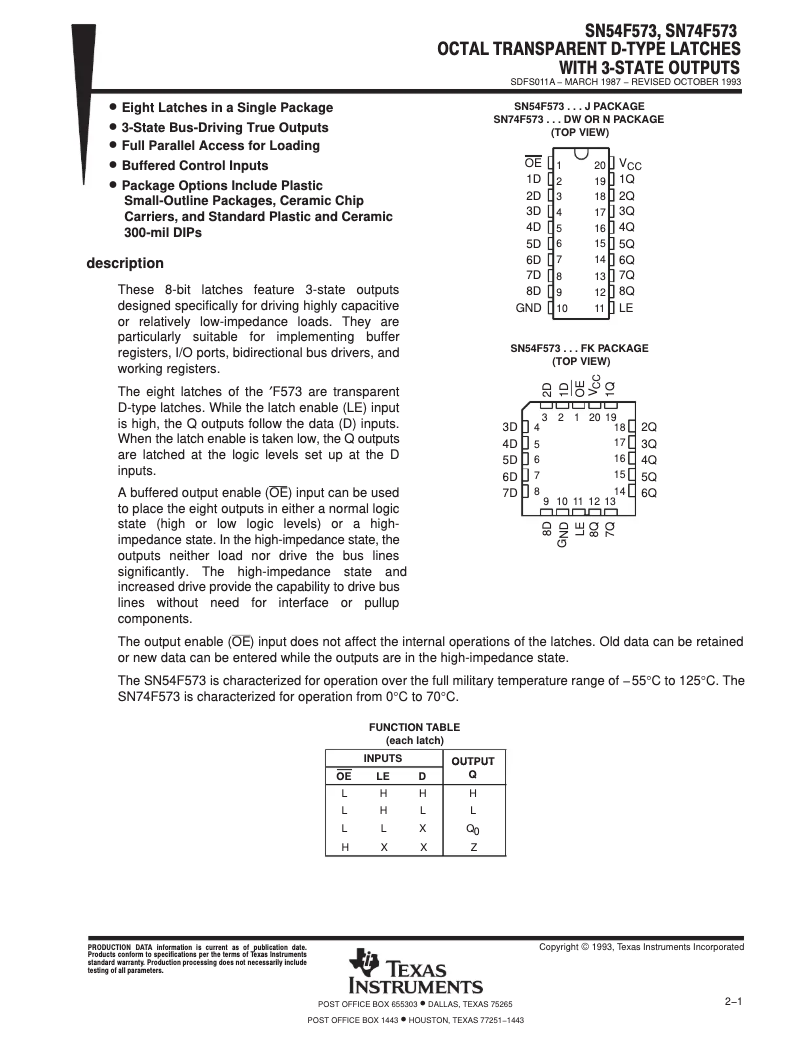 Page 1 de la notice Manuel utilisateur Texas Instruments SN74F573N