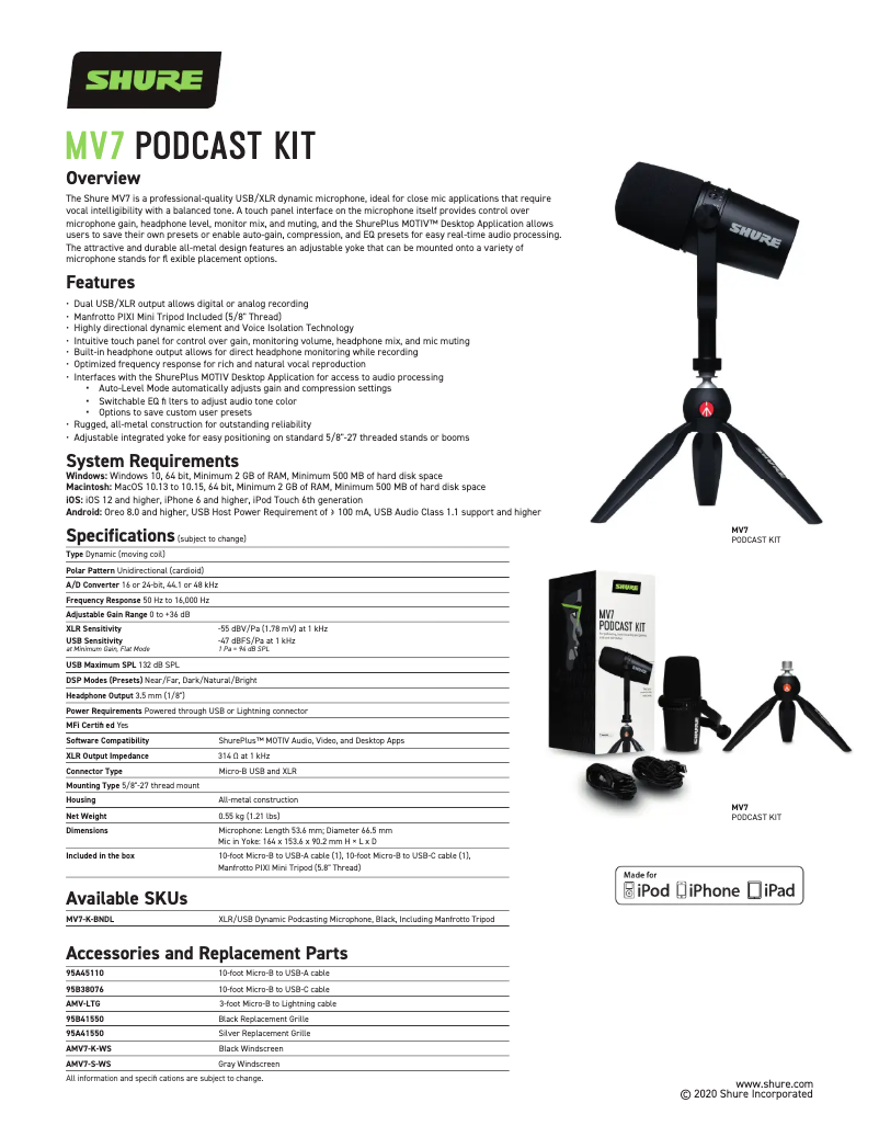 Image de la première page du manuel de l'appareil MV7