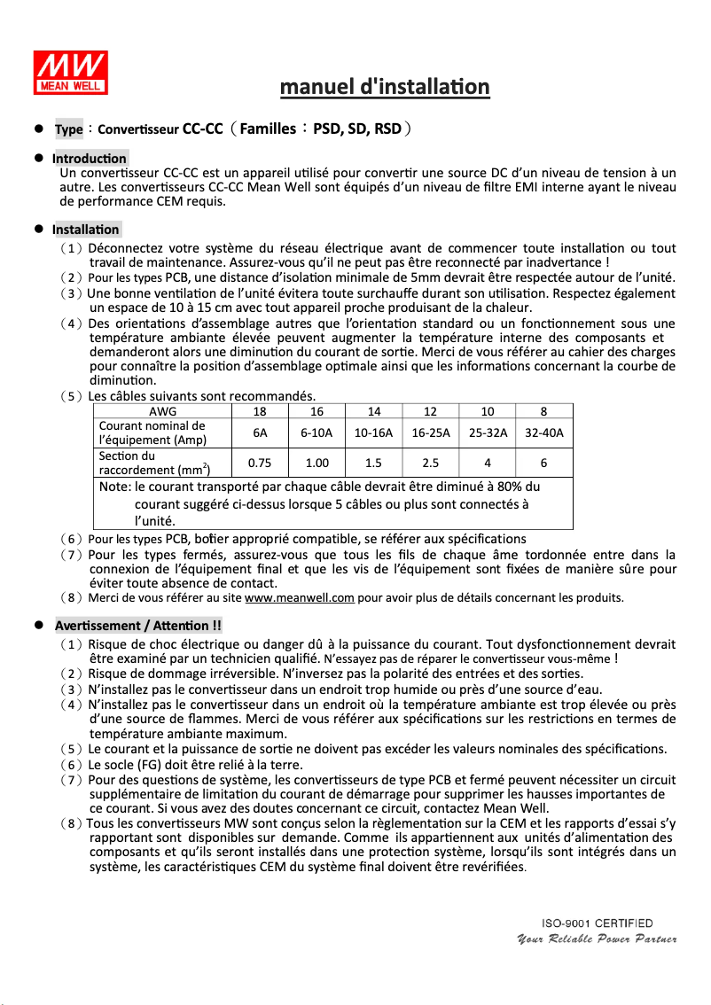 Page 1 de la notice Manuel utilisateur Mean Well SD-25A-5