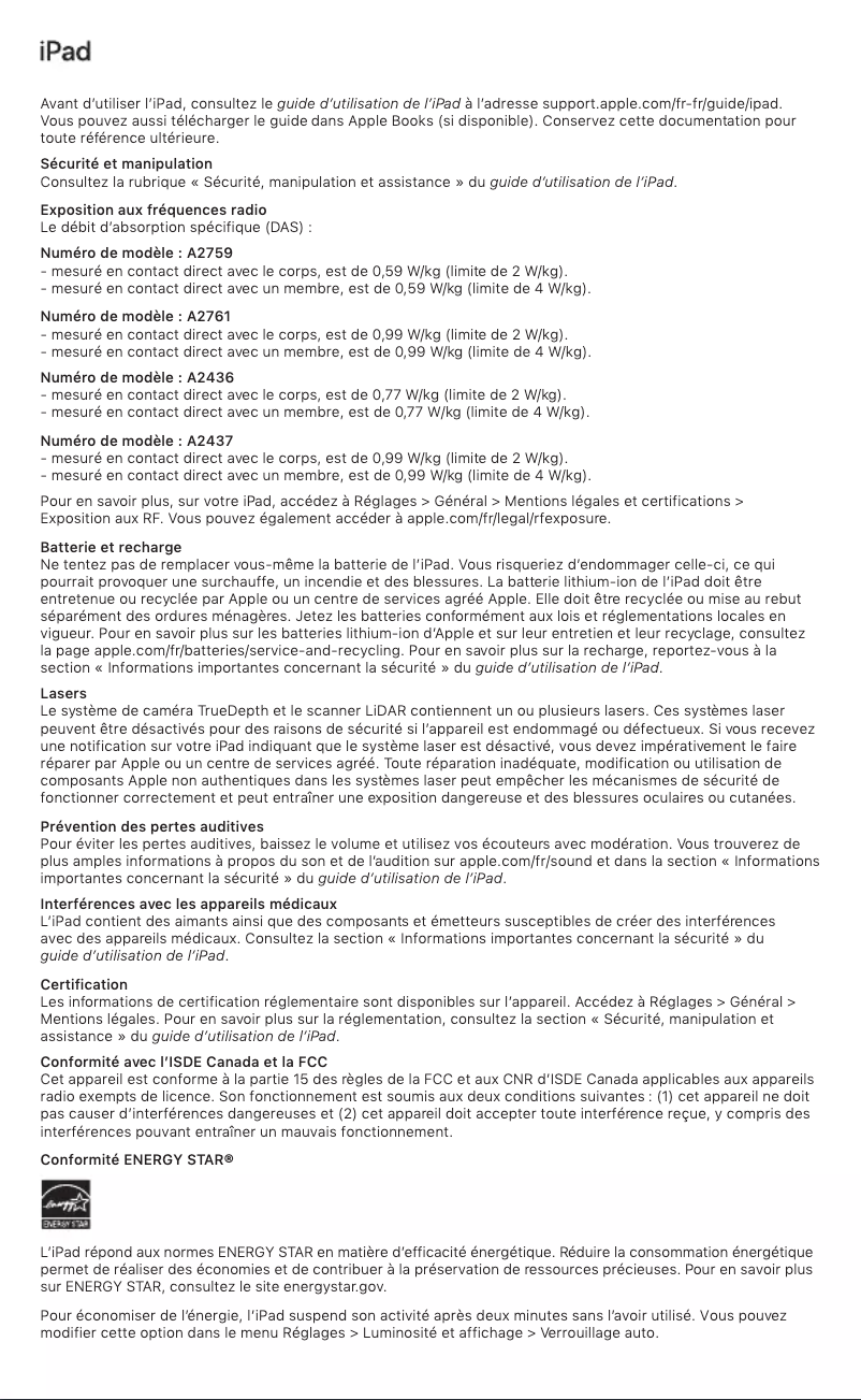 Page n°1 - Manuel utilisateur Apple iPad