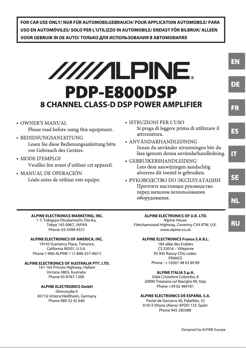 Page n°1 - Manuel utilisateur Alpine PDP-E800DSP