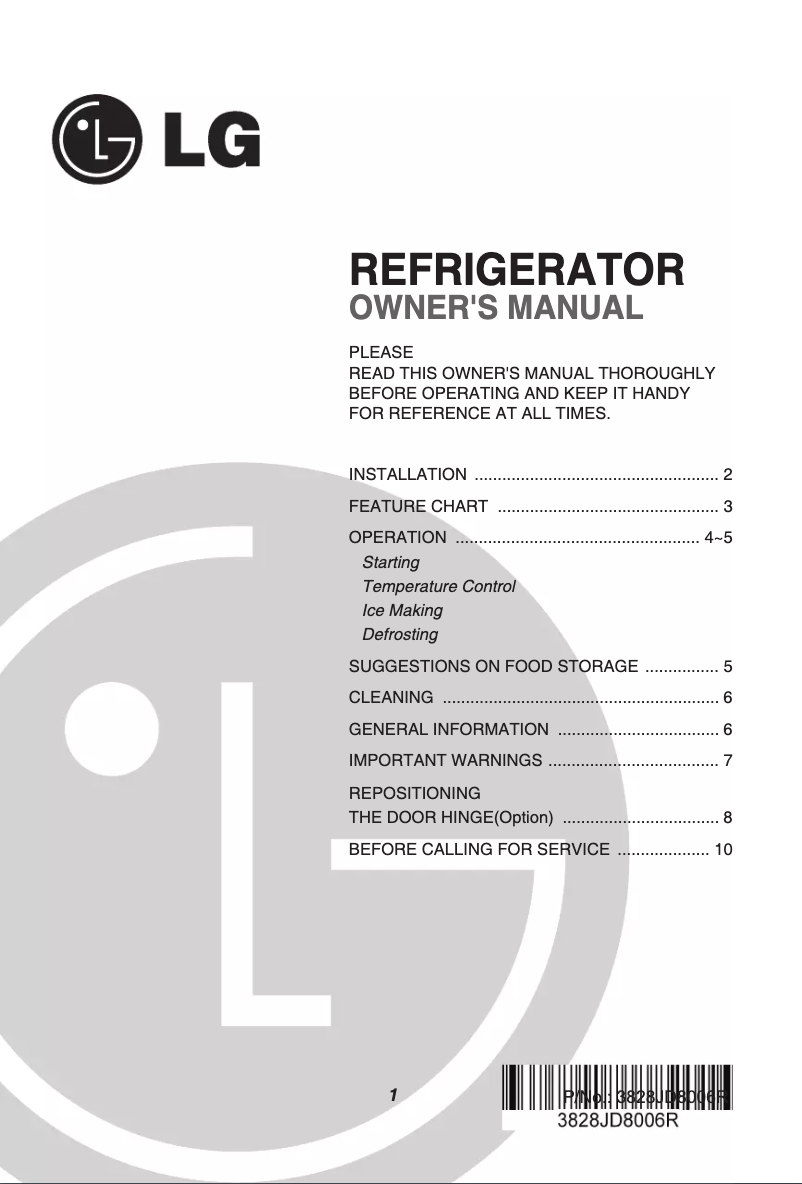 Page 1 de la notice Manuel utilisateur LG GR-141SFQ