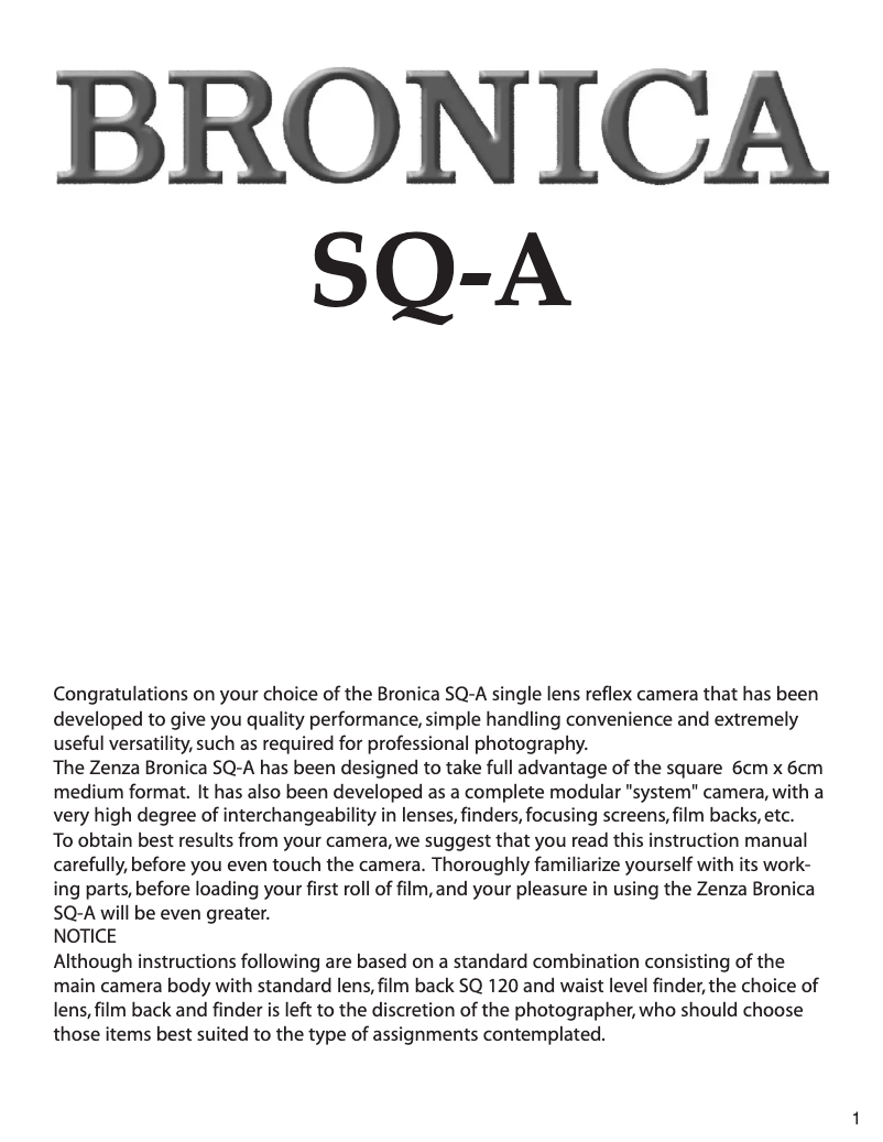 Image de la première page du manuel de l'appareil SQ-A