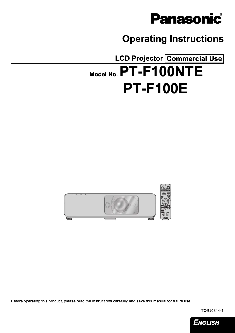 First page image of the manual for PT-F100NTE