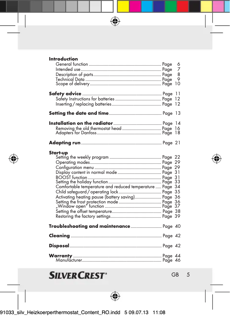 Page n°1 - Manuel utilisateur SilverCrest IAN 91033