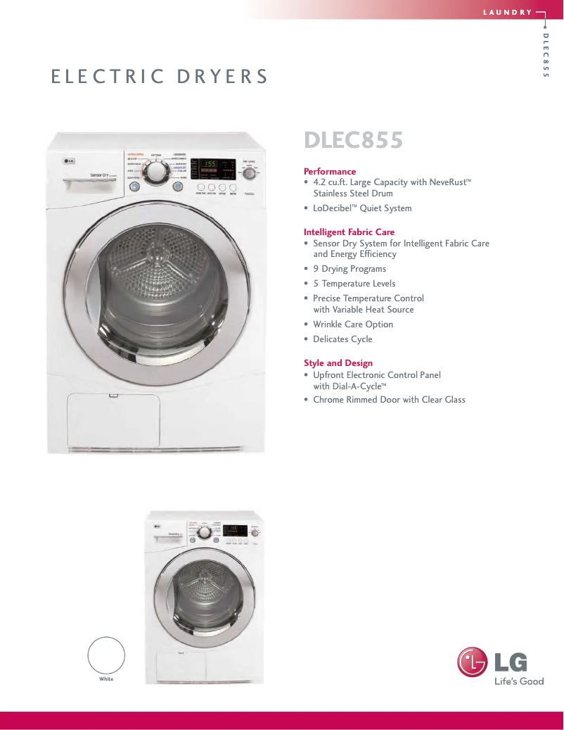 Page n°1 - Fiche technique LG DLEC855W