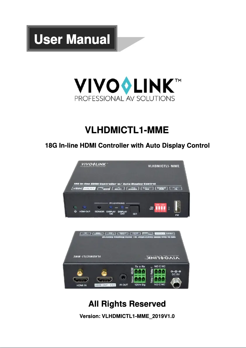 Page n°1 - Manuel utilisateur Vivolink VLHDMICTL1-MME