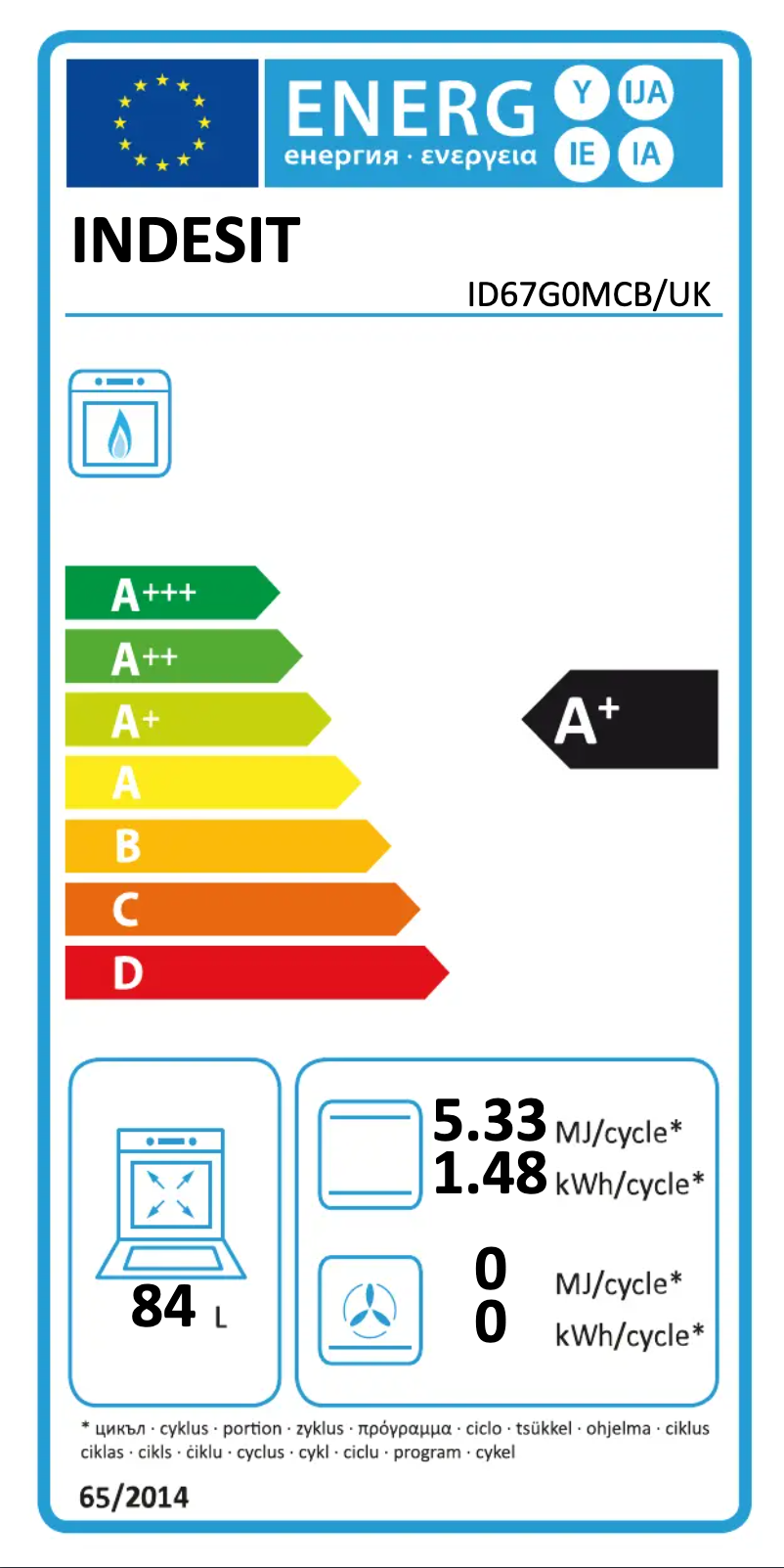 Page n°1 - Label énergétique Indesit ID67G0MCB