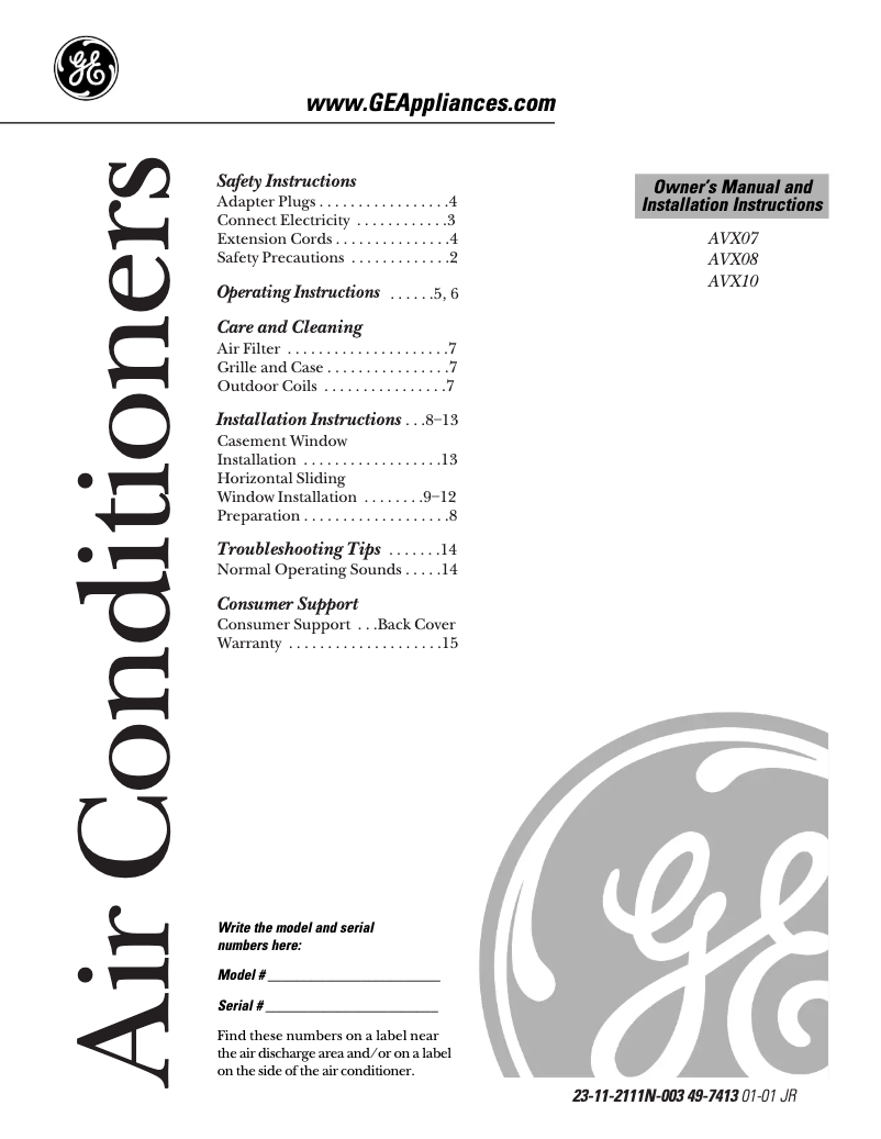 Page n°1 - Guide d'installation GE AVX07FB