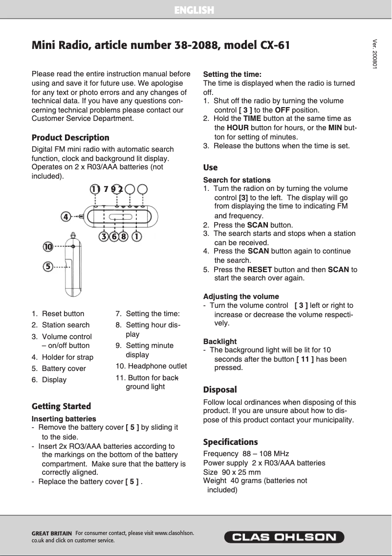 Página 1 del manual Manual de usuario Coby CX-61