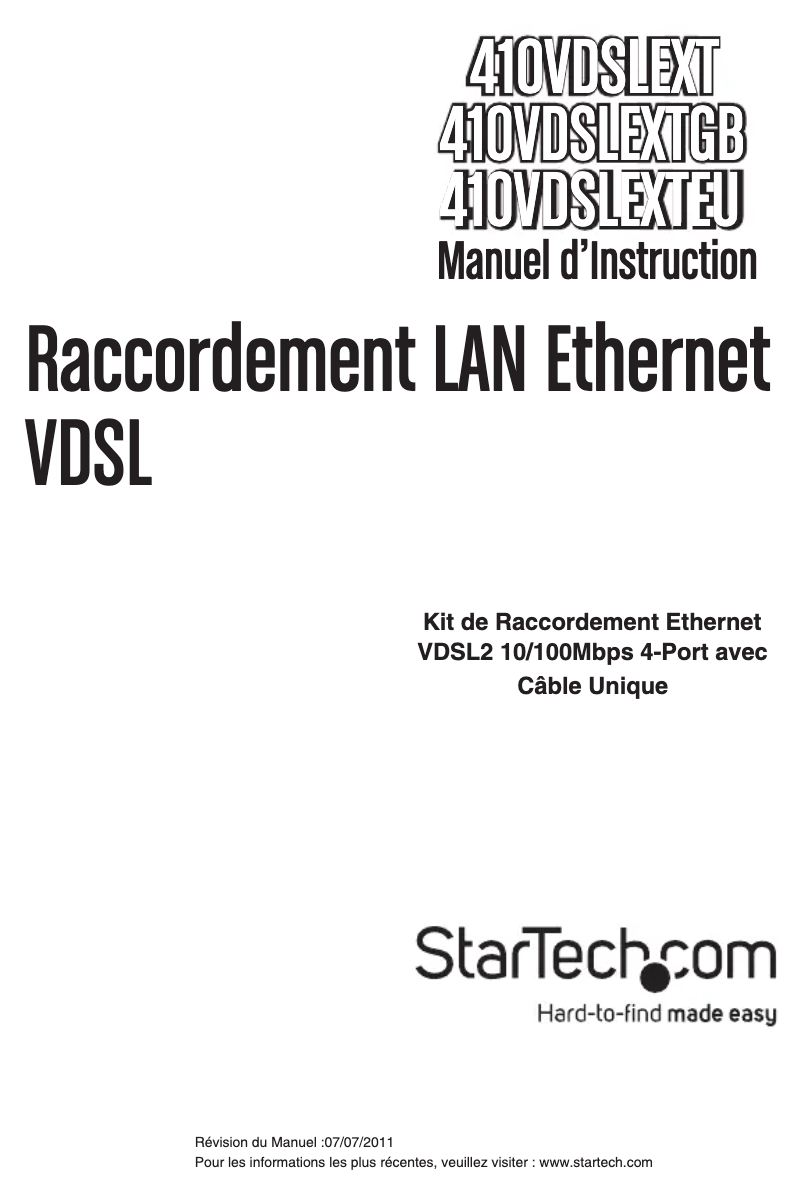 Page 1 de la notice Manuel utilisateur StarTech.com 410VDSLEXT