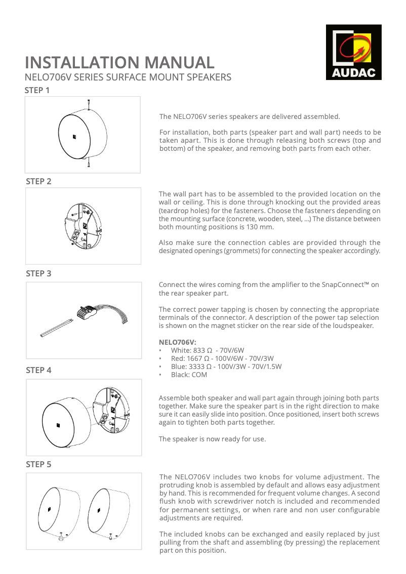 Page 1 de la notice Manuel utilisateur Audac NELO706V