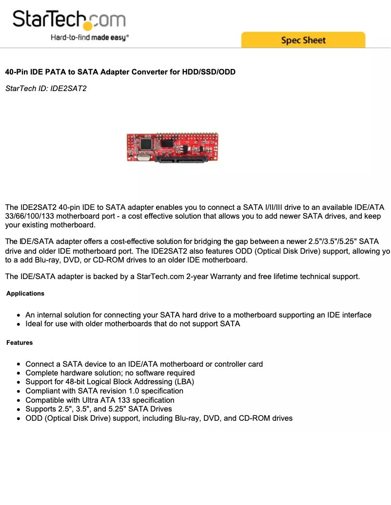 Página 1 del manual Folleto StarTech.com IDE2SAT2