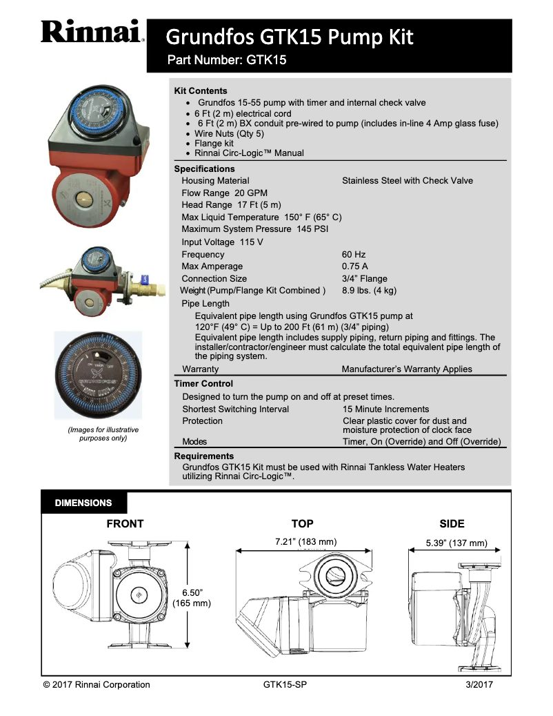 Page 1 de la notice Fiche technique Rinnai RL75iP