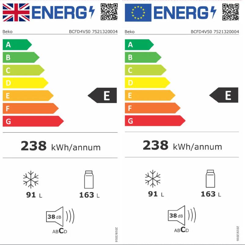 Page 1 de la notice Label énergétique Beko BCFD4V50