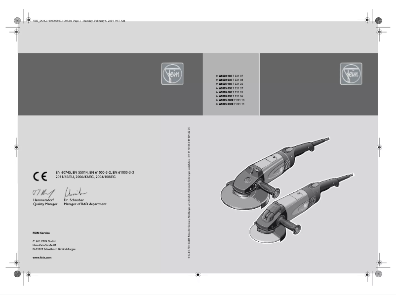 Page n°1 - Manuel utilisateur Fein WSB 25-230 X