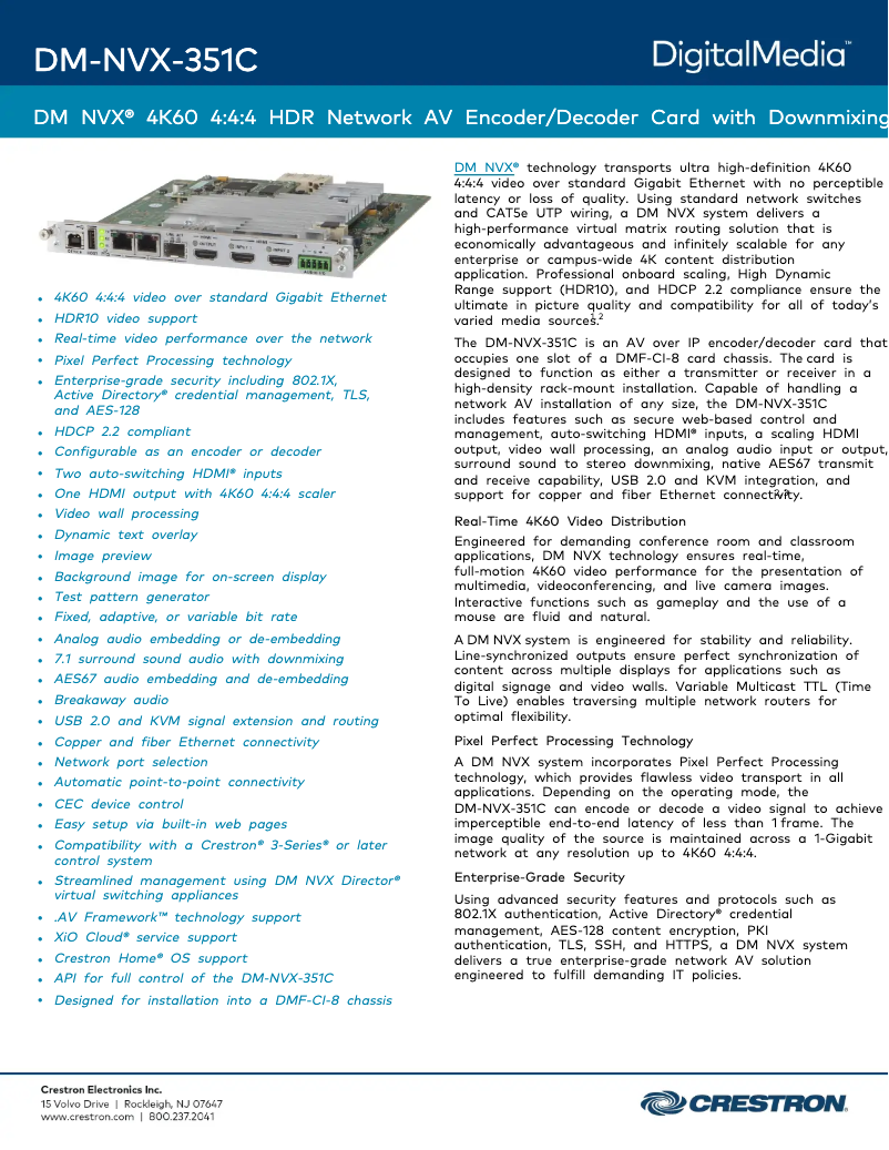Page n°1 - Fiche technique Crestron DM-NVX-351C