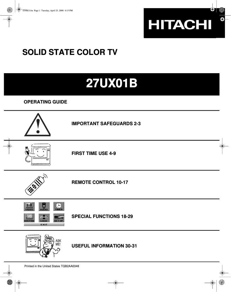Page 1 de la notice Manuel utilisateur Hitachi 27UX01B