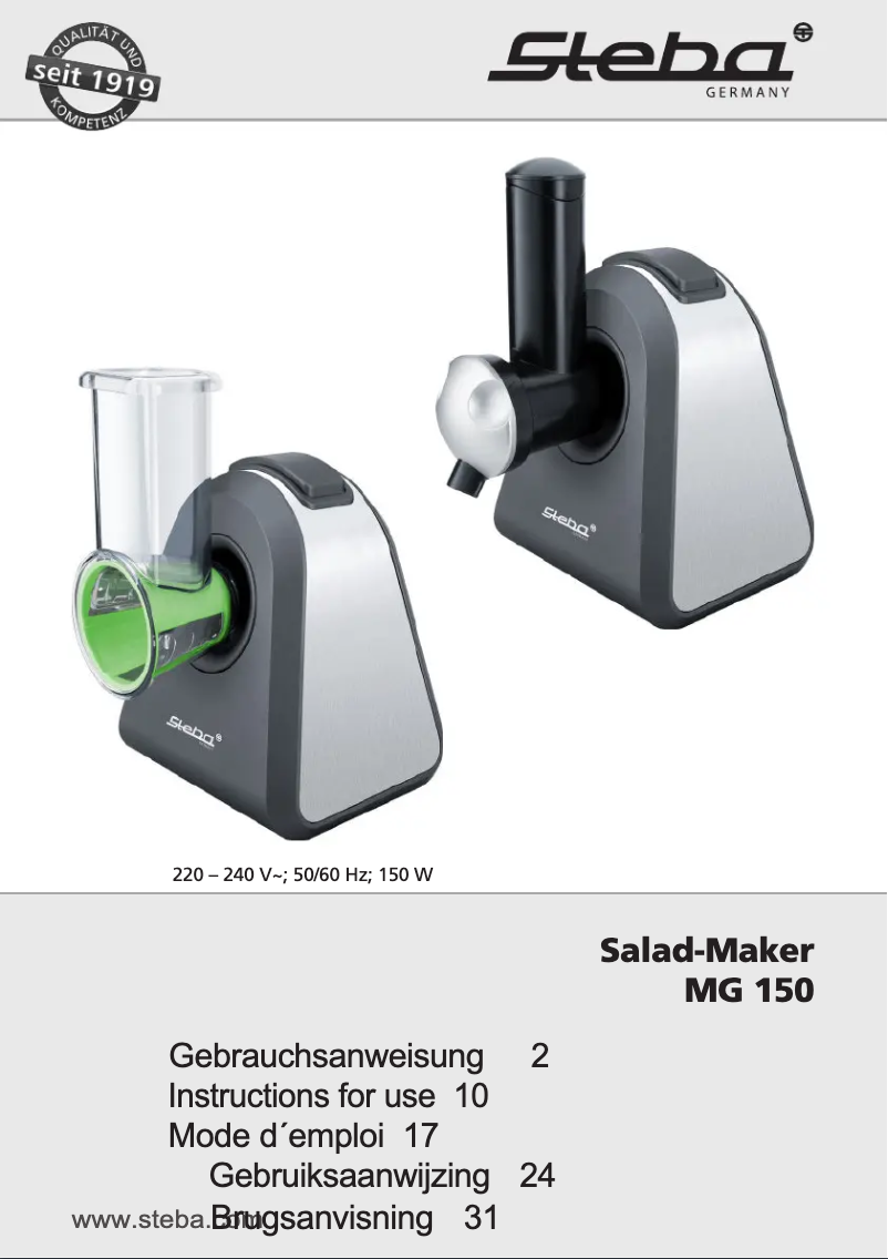 Página 1 del manual Manual de usuario Steba MG 150