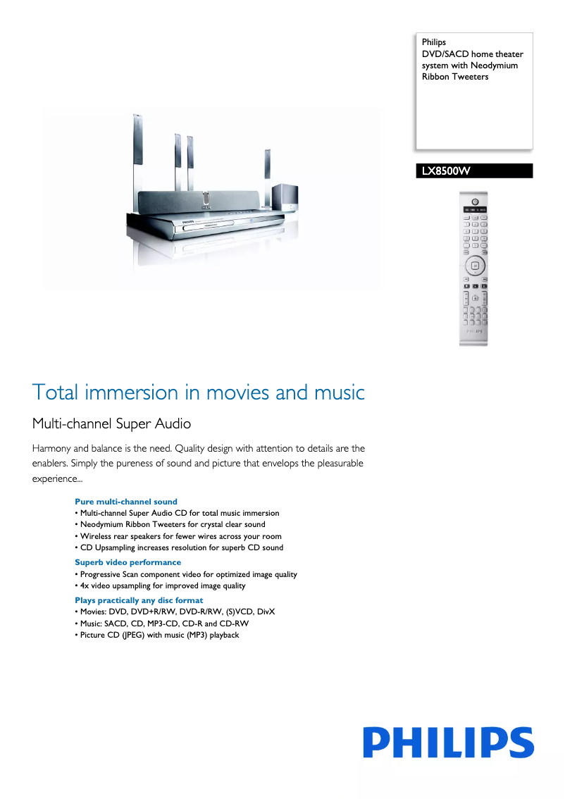 Page n°1 - Fiche technique Philips LX8500W