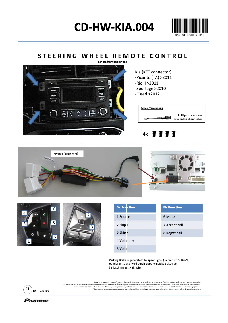 Page n°1 - Manuel utilisateur Pioneer CD-HW-KIA.004