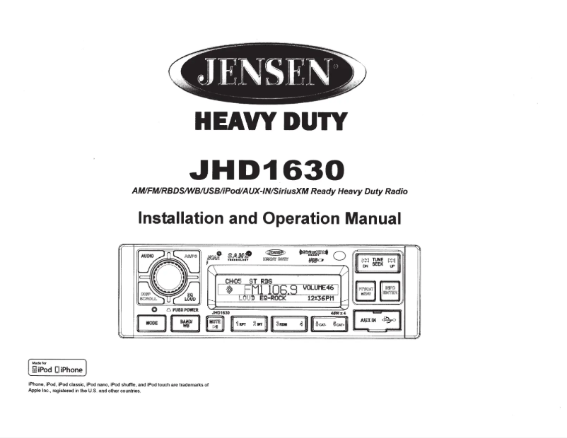 Page 1 de la notice Manuel utilisateur Jensen Heavy Duty JHD1630