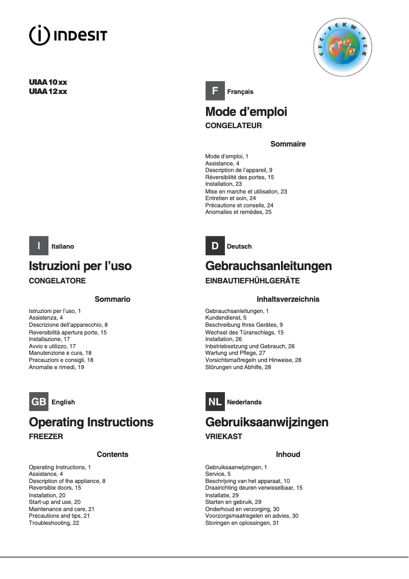 Page 1 de la notice Mode d'emploi Indesit UIAA 10