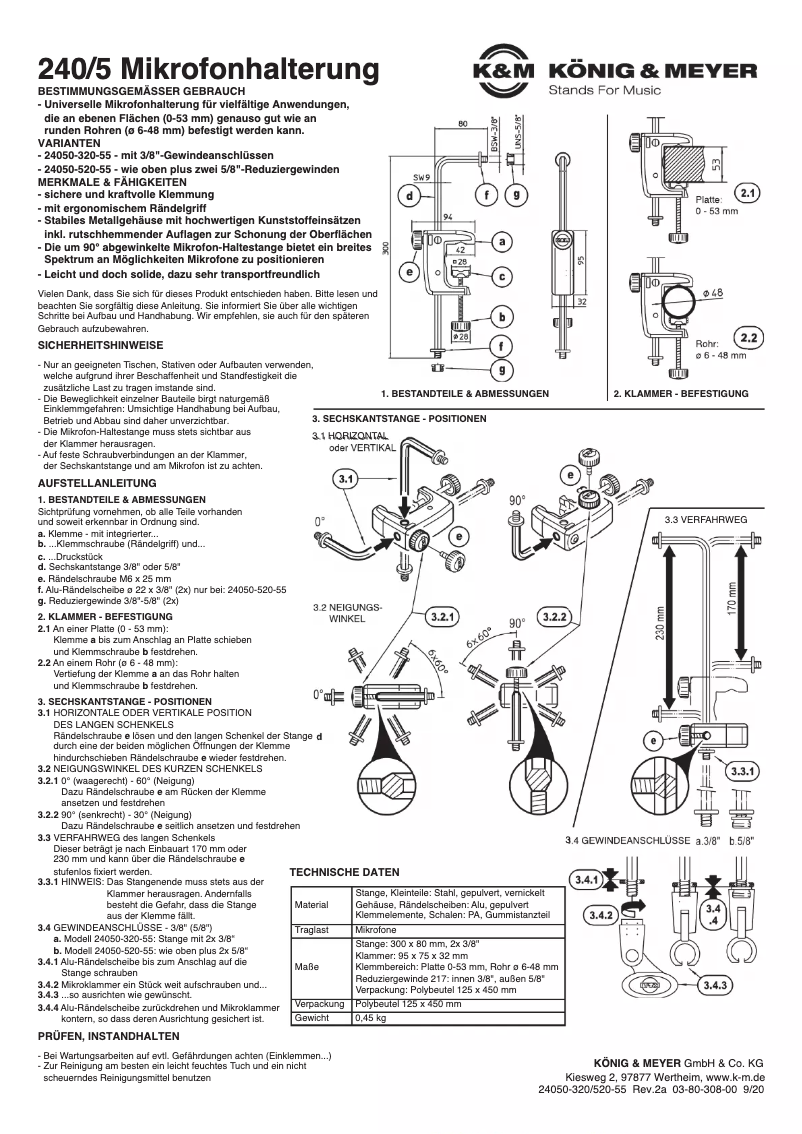 Page n°1 - Manuel utilisateur Konig & Meyer 240/5